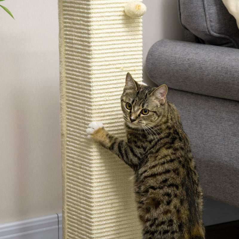 White 80cm Cat Scratching Post with Toy Ball and Sisal Rope