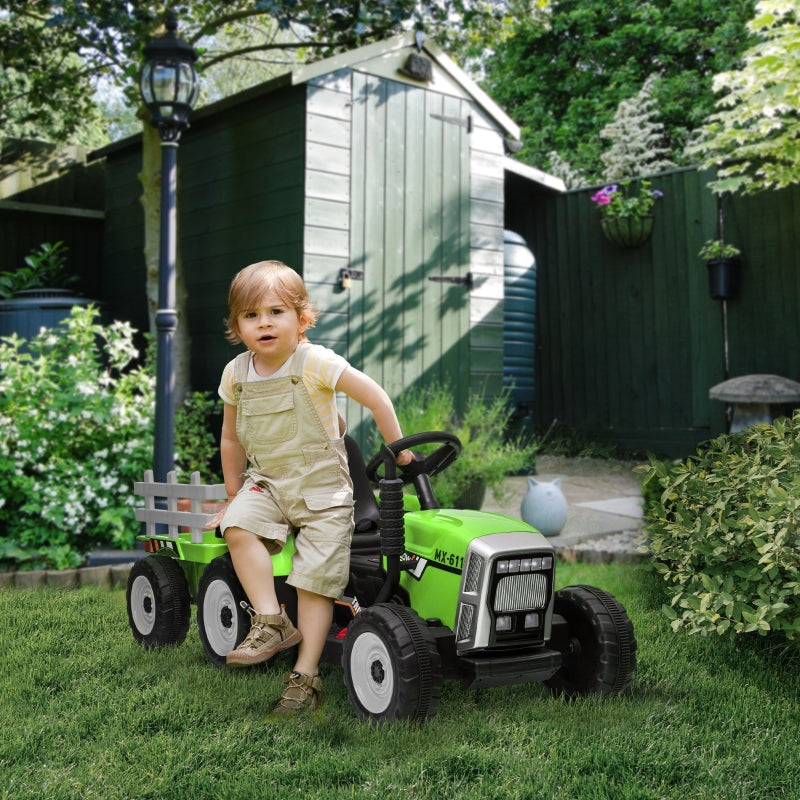 Green Electric Ride-On Tractor with Trailer & Remote Control