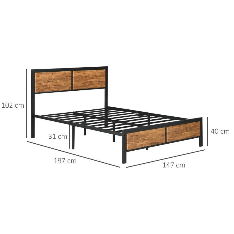 Rustic Brown Steel Double Bed Frame with Storage, 5FT