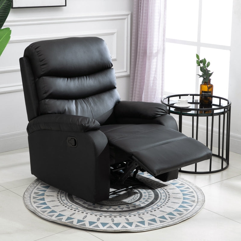 Black PU Leather Reclining Chair with Padded Armrests and Retractable Footrest