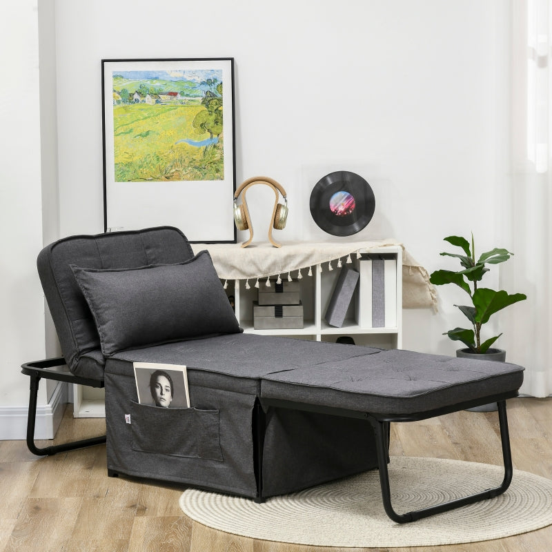Charcoal Grey Fabric Sleeper Chair with Adjustable Backrest and Side Pockets