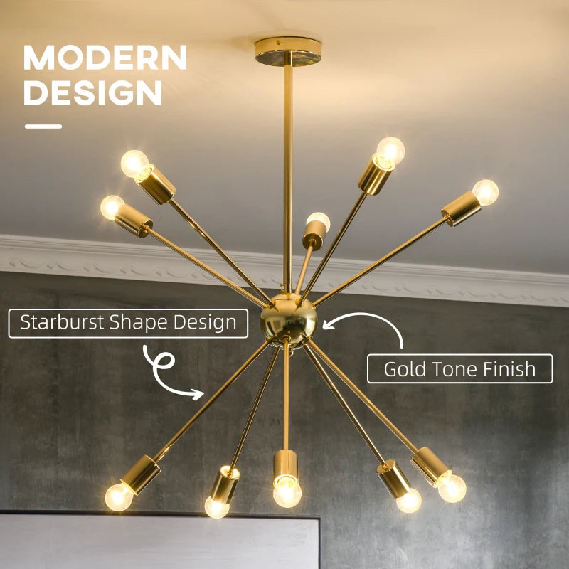 Gold 10-Light Modern Ceiling Chandelier for Bedroom and Living Room