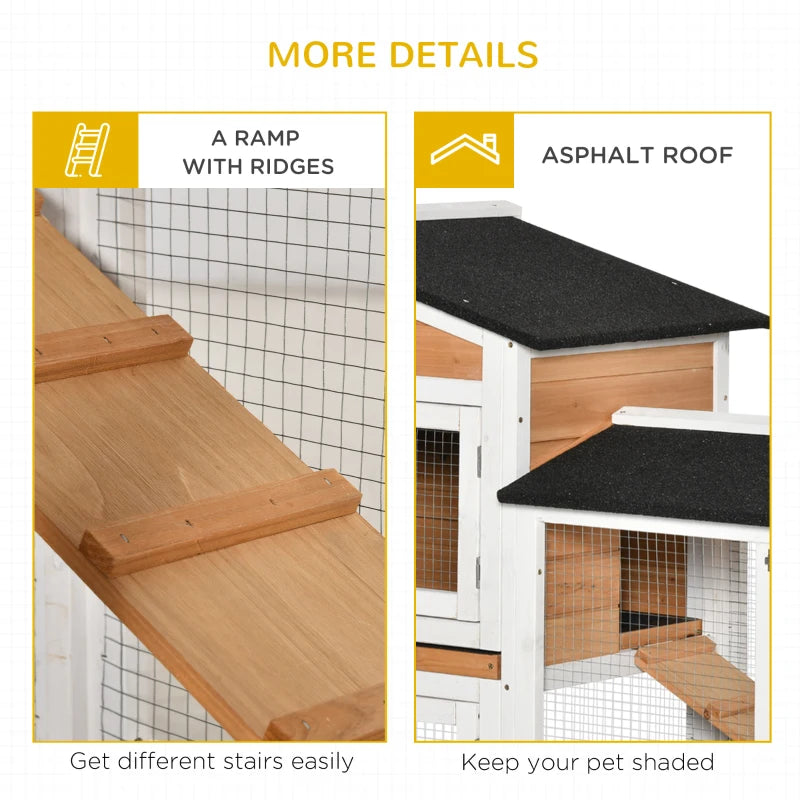 Yellow 2-Tier Rabbit Hutch with Run and Wheels - 157.4 x 53 x 99.5 cm