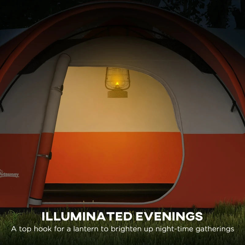 Orange 6-Person Waterproof Camping Tent with Porch and Groundsheet