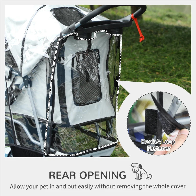 Grey Dog Stroller with Rain Cover for Small Dogs