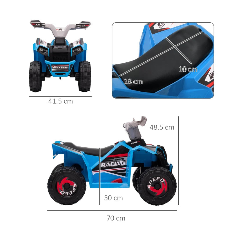 Blue 6V Quad Bike for Toddlers, Wear-Resistant Wheels, Forward Backward Function