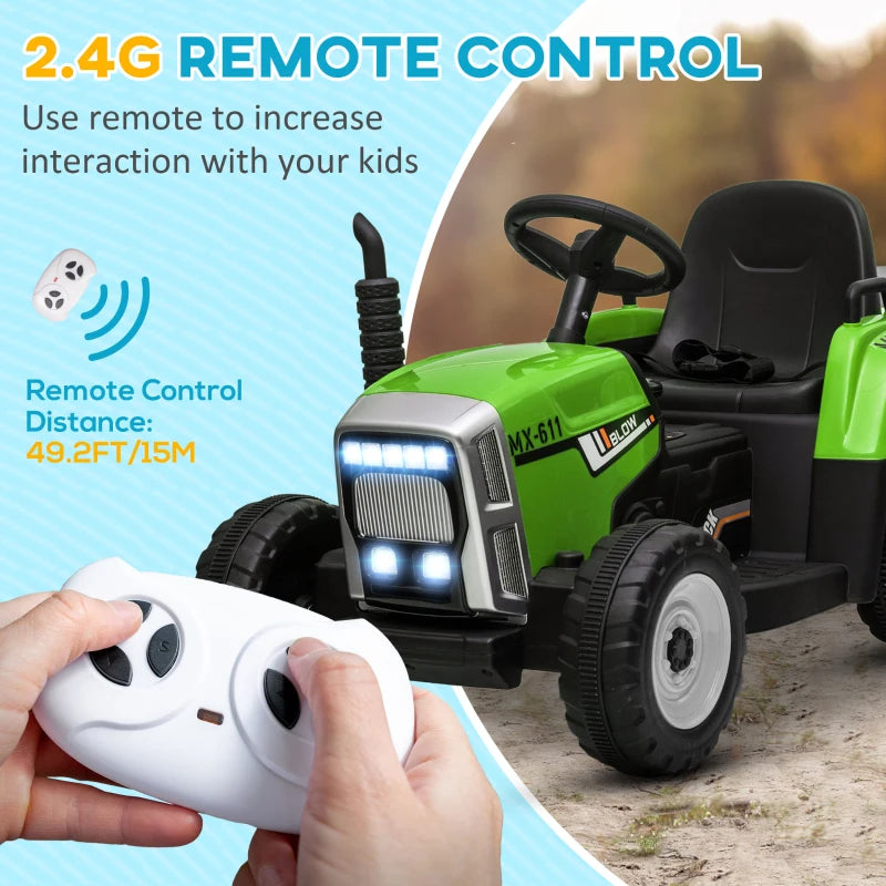 Green Electric Ride-On Tractor with Trailer & Remote Control