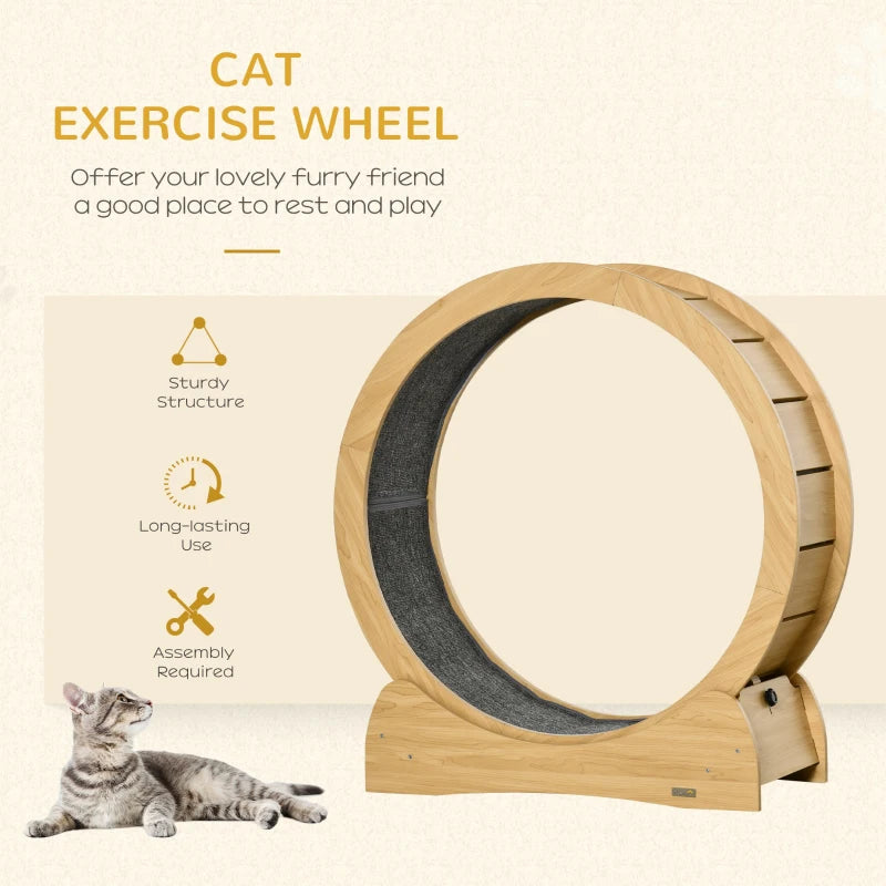 Wooden Cat Treadmill with Carpeted Runway - Natural Wood Finish