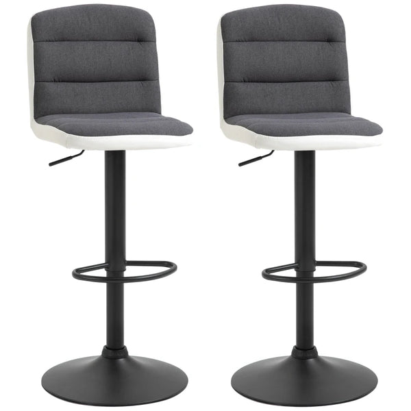 Dark Grey Fabric and Faux Leather Swivel Bar Stools Set of 2