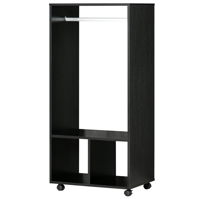 Black Mobile Wardrobe with Clothes Rail and Shelves