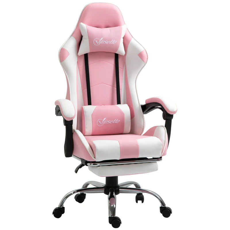 Pink Racing Gaming Chair with Lumbar Support & Head Pillow