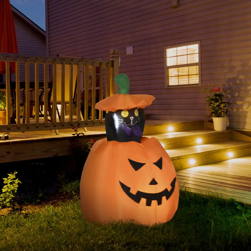 4ft Inflatable Halloween Pumpkin with Lifting Cat, Outdoor LED Display - Orange