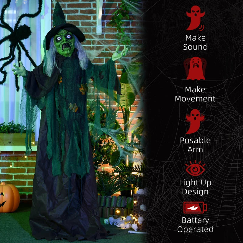 6ft Halloween Witch Decoration, Outdoor Prop with Light-Up Eyes, Sound Activated - Black