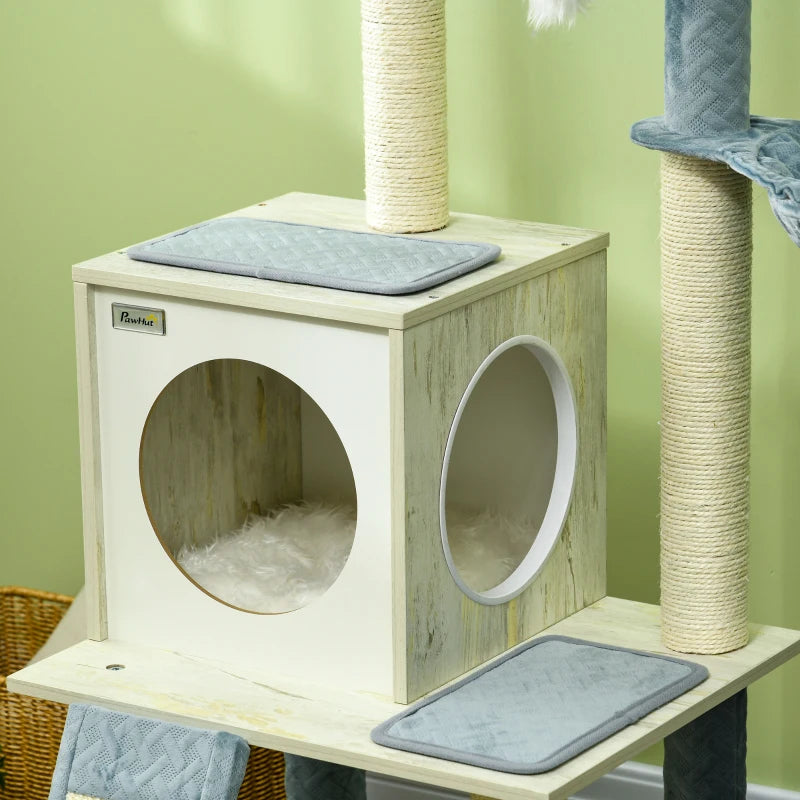 Modern Grey Cat Tree with Scratching Posts and Hammock