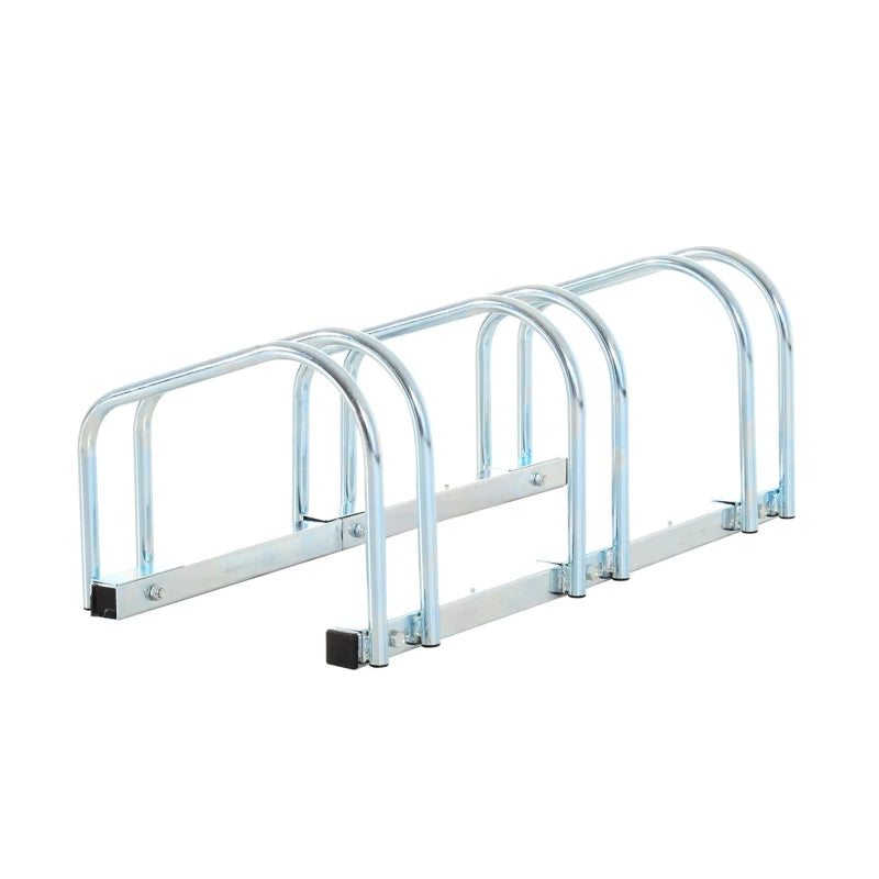Silver Bike Storage Rack - Floor/Wall Mount, Locking Stand (3 Racks)