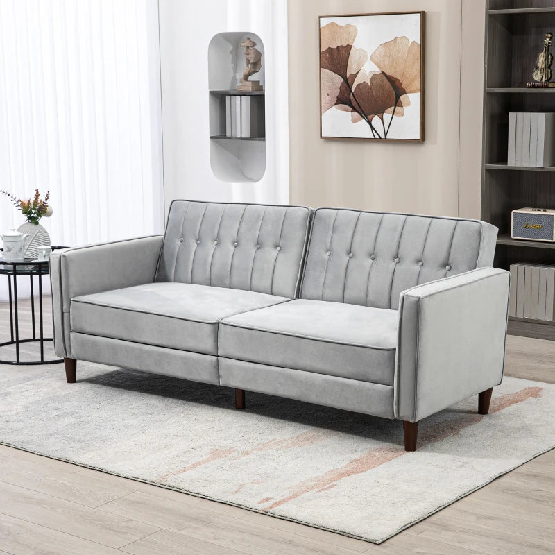 Light Grey Velvet Convertible Sofa Bed