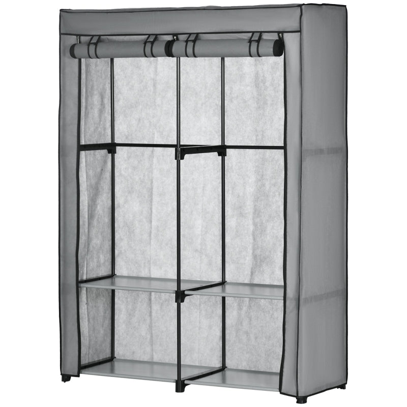 Portable Fabric Wardrobe with Shelves and Hanging Rails, Light Grey