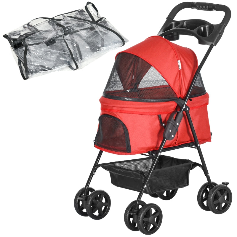 Red Dog Stroller with Rain Cover and Safety Features