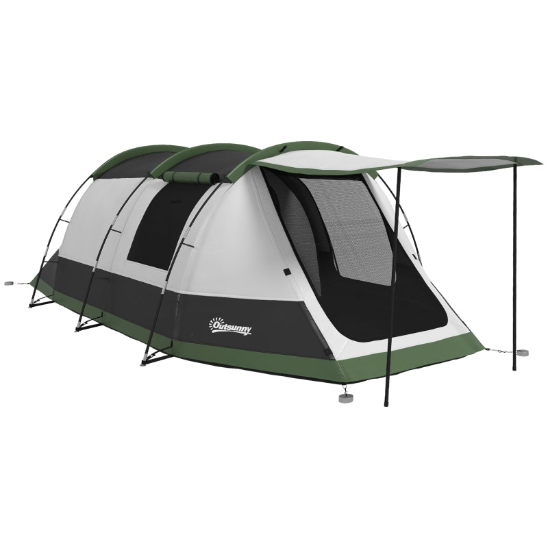 Green 3-Person Camping Tent with 2 Rooms and Porch