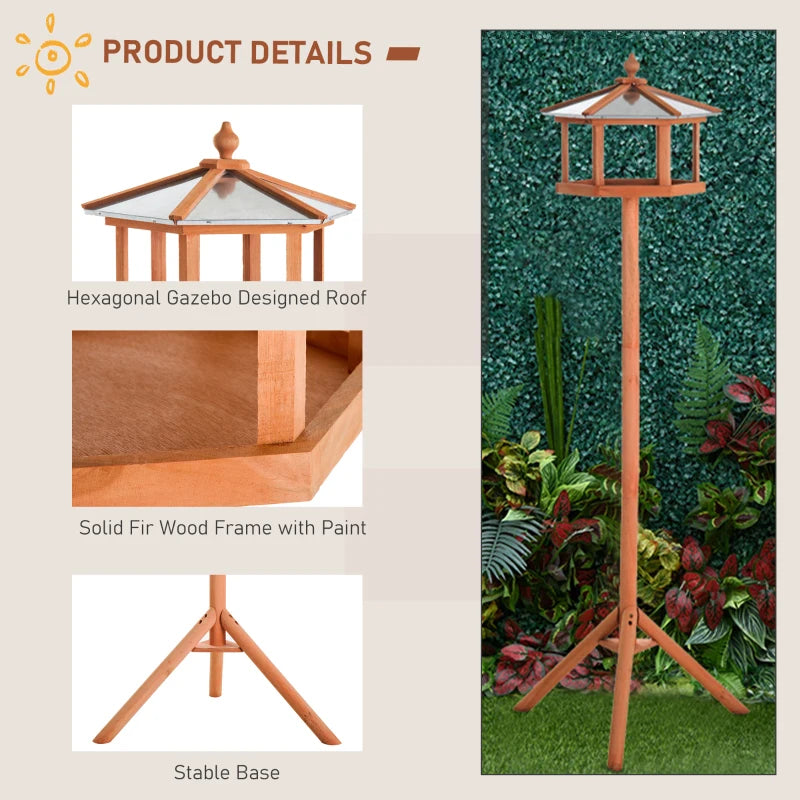 Wooden Garden Bird Feeder Stand - Natural Wood Tone