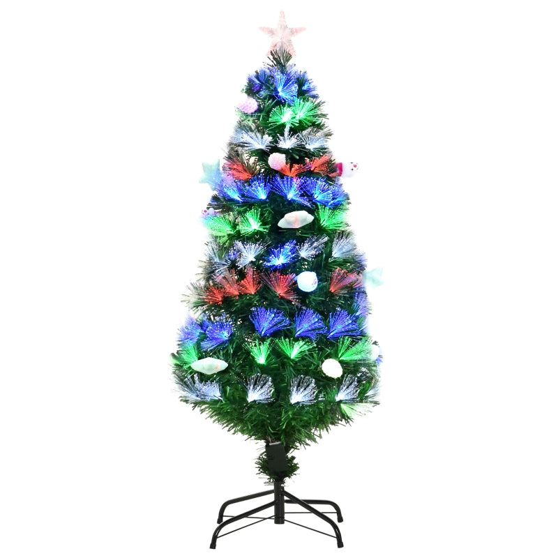 4FT Pre-Lit Green Christmas Tree with Fibre Optic Baubles and LED Lights