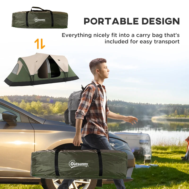 6-8 Person Dark Green Camping Tent with Waterproof Rainfly and Carry Bag