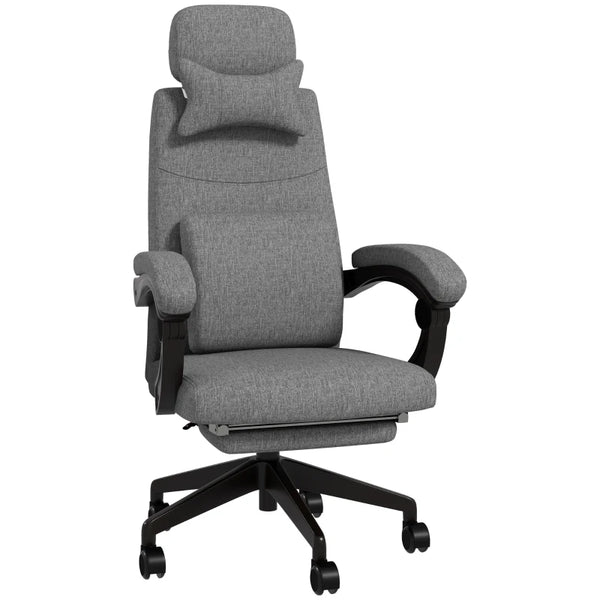 Grey Linen Office Chair with Reclining Back and Footrest