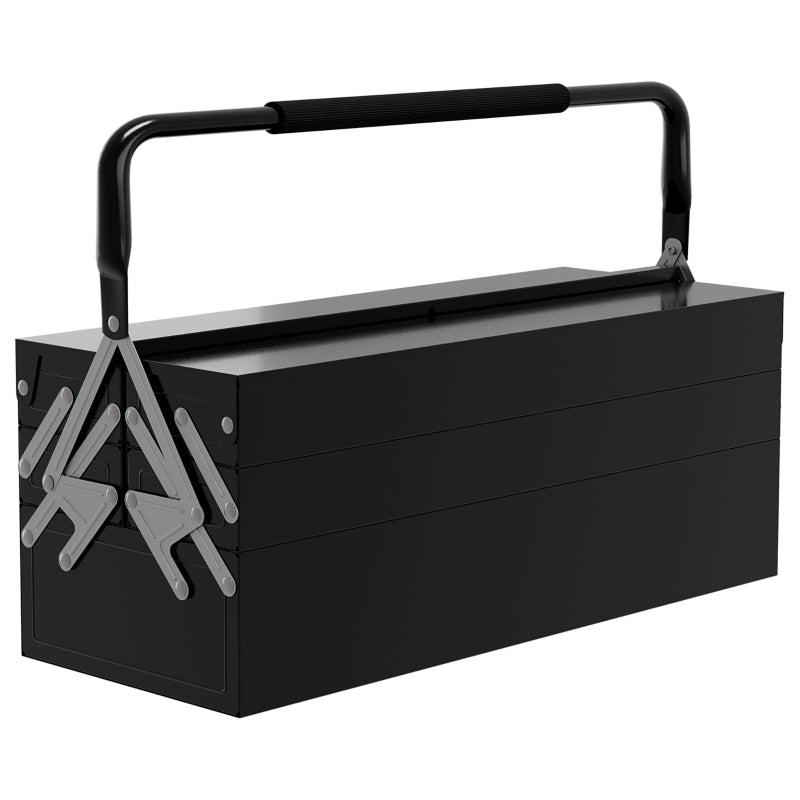 Black 3 Tier Metal Toolbox with Carry Handle, 5 Tray Portable Tool Box - 56cmx20cmx34cm