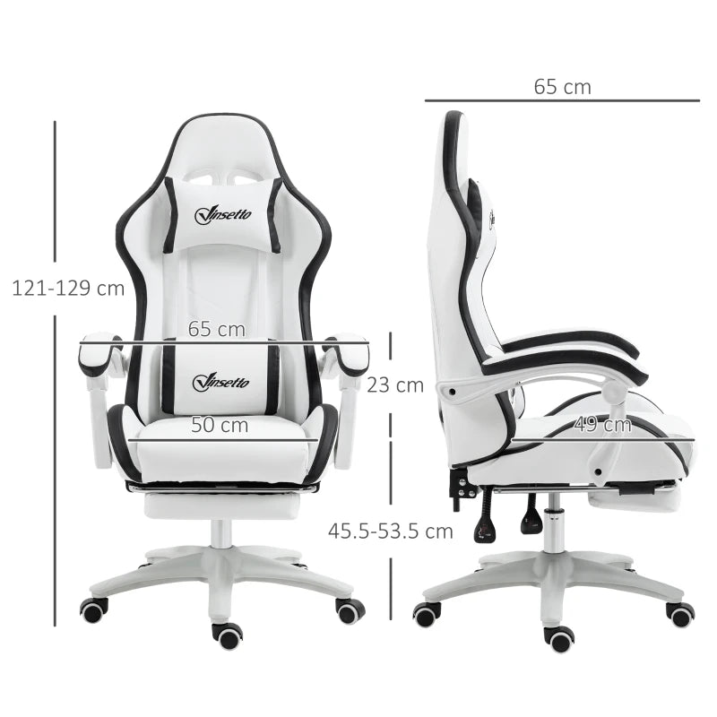 White & Black Racing Gaming Chair with Footrest and Swivel Seat