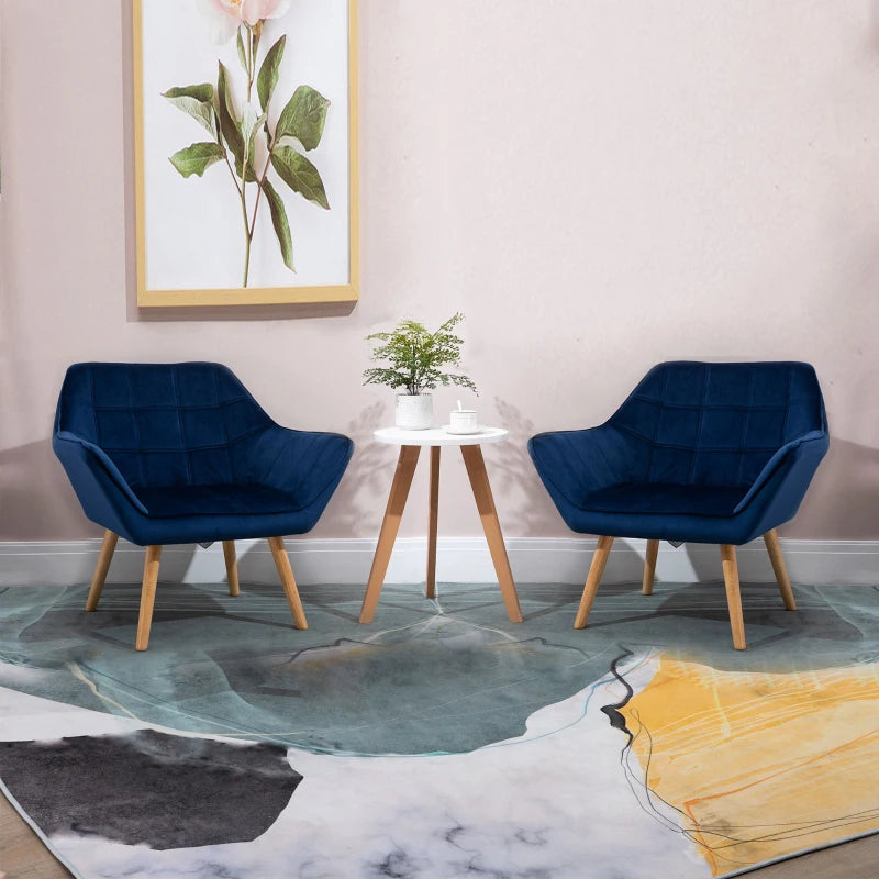 Blue Modern Armchair Set with Wide Arms and Slanted Back