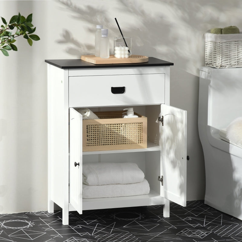 White Bathroom Storage Cabinet with Drawer and Double Doors