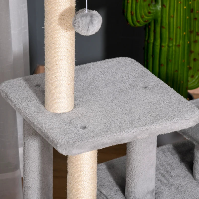 Cat Climbing Tower 114cm with Scratching Post & Toy - Light Grey