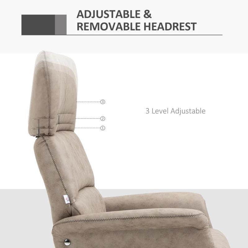 Khaki Swivel Recliner Chair with Ottoman and Headrest