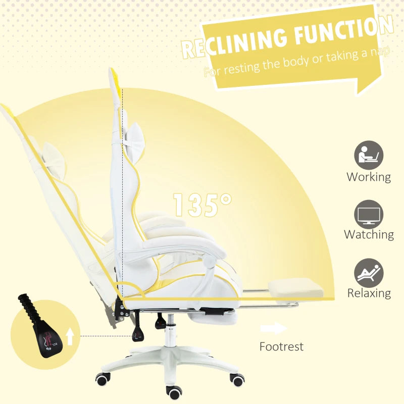 Yellow Racing Gaming Chair with Rabbit Ears & Footrest