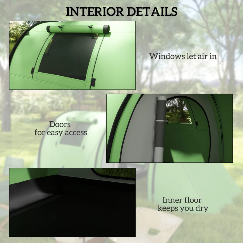 4-Person Green Tunnel Tent with Accessories