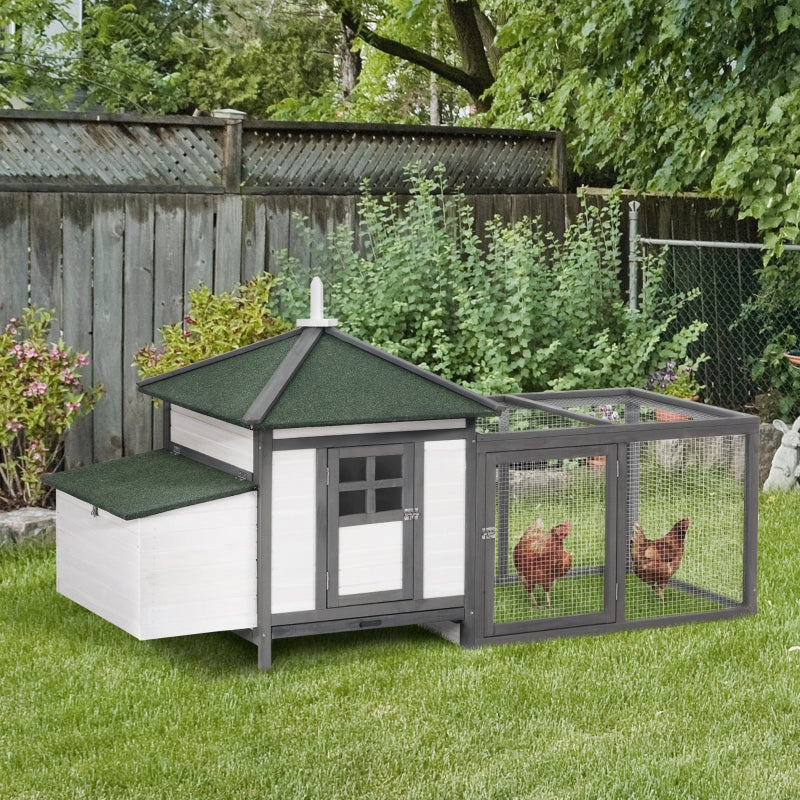 Grey Chicken Coop with Run and Nesting Box - Outdoor Poultry Pen 196x76x97cm