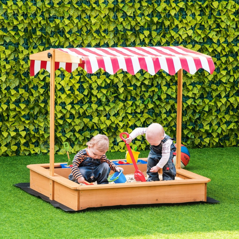 Wooden Sand Pit with Canopy - Blue Kids Sandbox Set