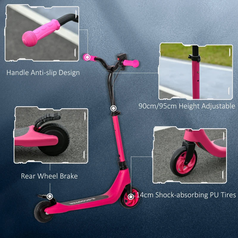 Electric Scooter with 120W Motor, Battery Display, Adjustable Height, Rear Brake - Pink