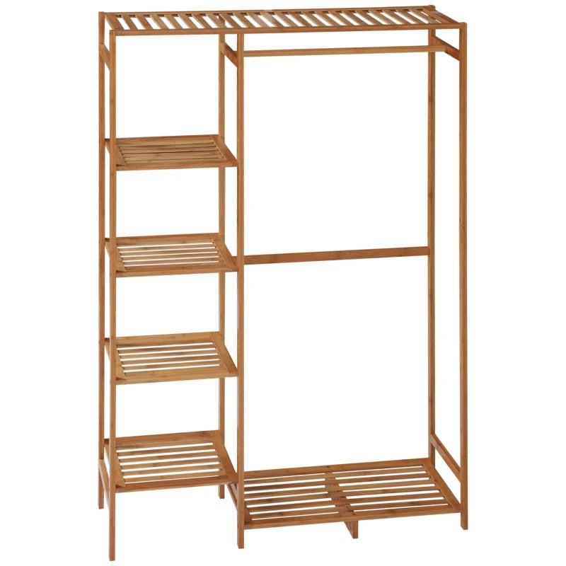 Bamboo Garment Rack with 6-Tier Storage Shelf - Natural Wood Color