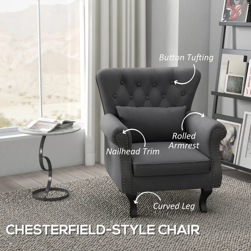 Grey Velvet Chesterfield Accent Chair