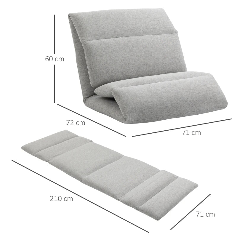 Adjustable Grey Floor Chair with Back Support - Folding Lazy Sofa Bed for Gaming, Meditation, Reading
