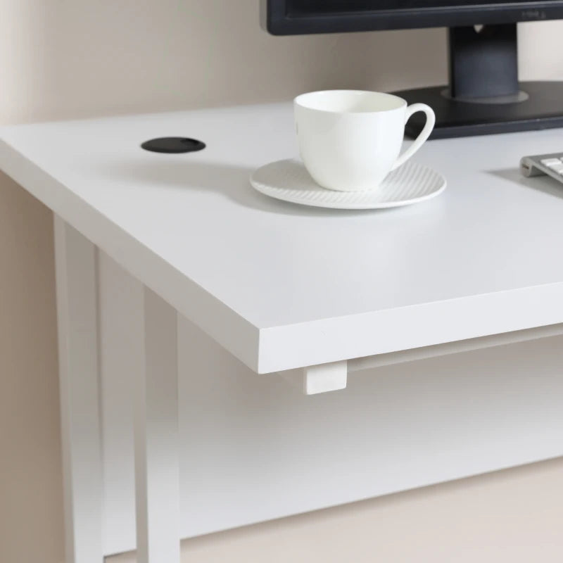 White Home Office Computer Desk with Cable Management, 120x60x75cm