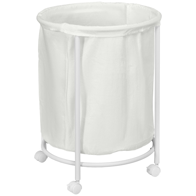 Rolling Laundry Basket on Wheels, 100L Cream White Hamper with Removable Bag