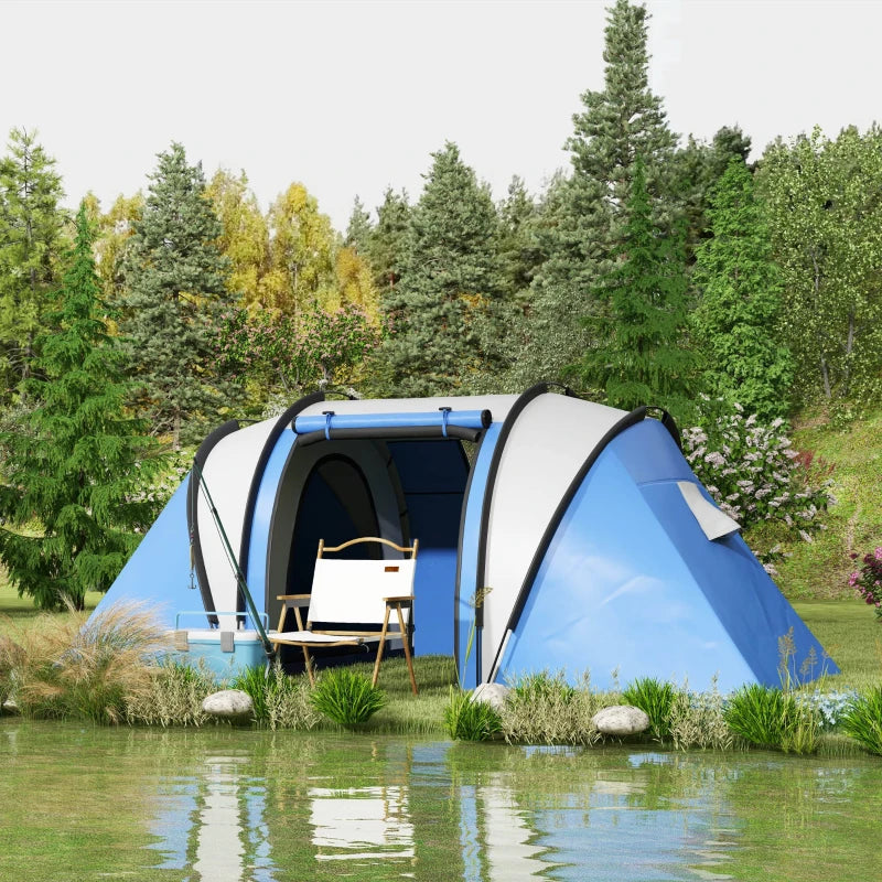 Blue 2-Bedroom Waterproof Camping Tent for Family Fishing and Hiking