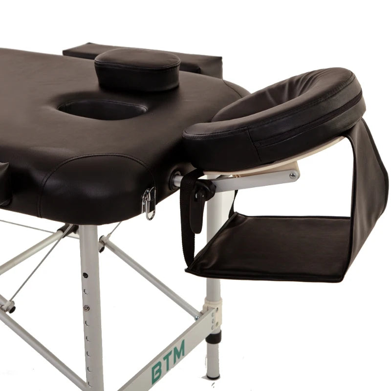 Black Portable 3-Section Aluminium Massage Table with Adjustable Headrest and Arm Support