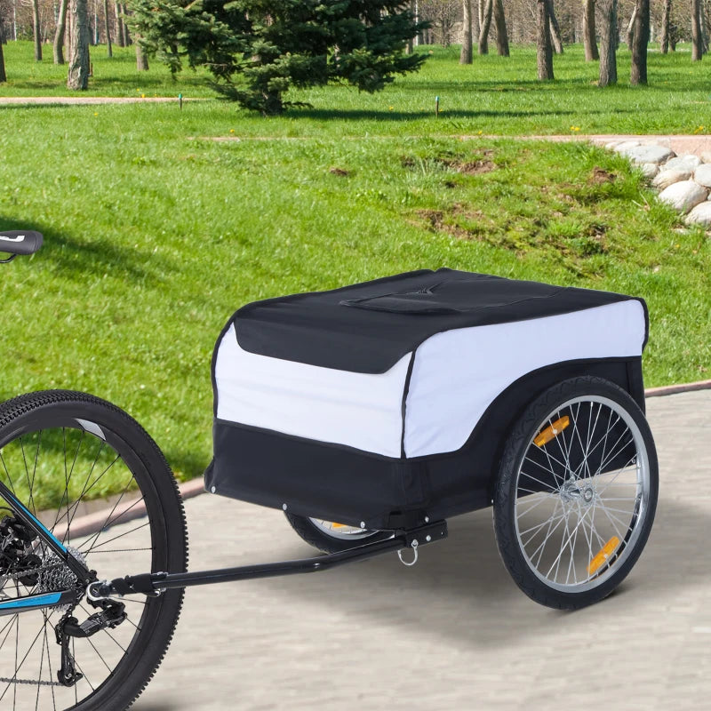 Steel Frame Bike Trailer Cargo Carrier with Removable Cover (White/Black)