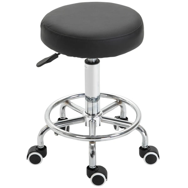 Black Adjustable Rolling Stool with Swivel Seat