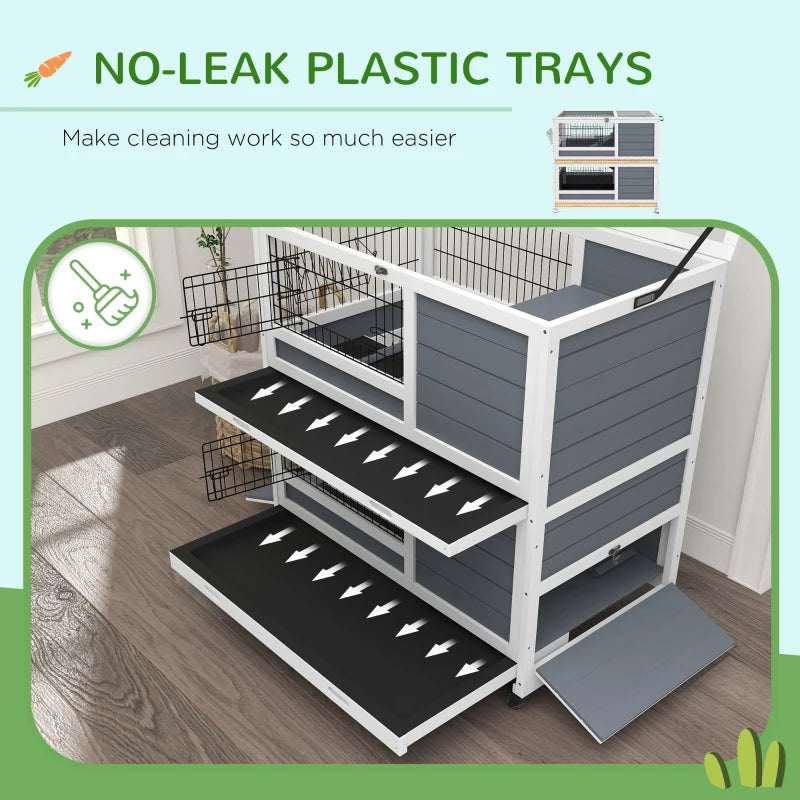 Grey Double Decker Small Pet Cage with Feeding Trough and Ramps