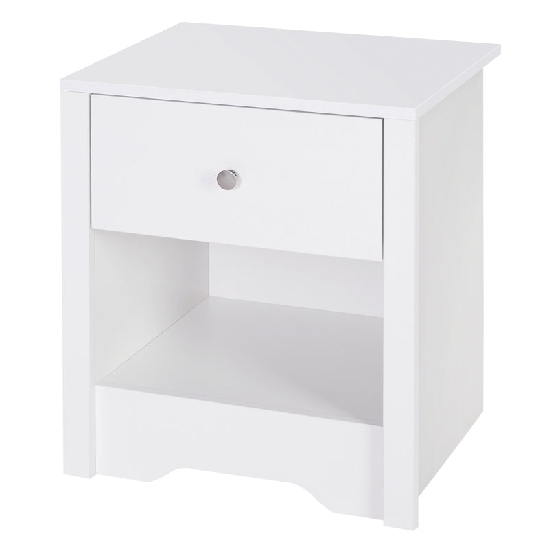 White Modern Bedside Table with Drawer Shelf