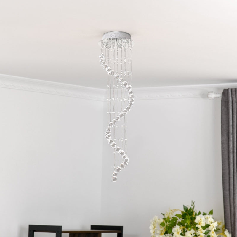 Chrome Finish Crystal Chandelier Pendant Light - Glass Droplets - 30x120cm